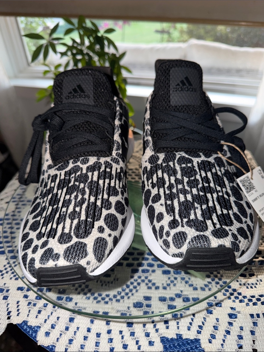 Adidas Swift Run 1.0 Animal Print Sneakers Women's Size 8.5 NWT Black White